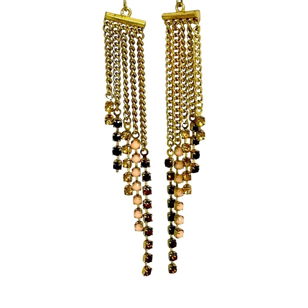 Vintage Gold Tone and Multicolor Crystal Dangle Earrings - Picture 1 of 11